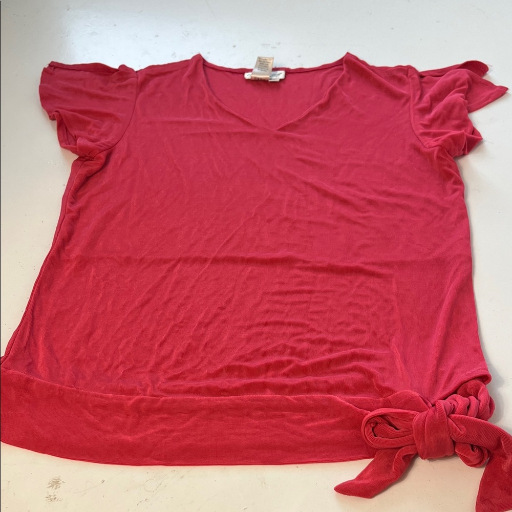 Vintage Coldwater Creek Small Pink Short Sleeve V Neck Slinky Blouse
